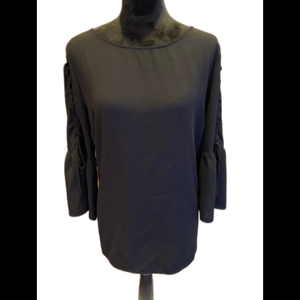 Time and‎ Tru Blouse Plus Size XL Black Womens Corset Laced Bell Sleeve  Stylish